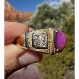 Antique 14k Solid Gold 1 ctw Old Mine Cut Diamond Star Sapphire Ring Heavy 9.62g